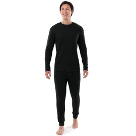 IZOD Men's Waffle Knit Crewneck Top and Jogger Pant Sleep Set, Black, Large