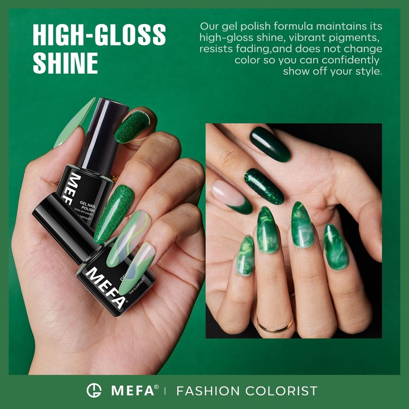 MEFA UV Nagellack, 6 Farben Grün Glitzer Farben 7 ML