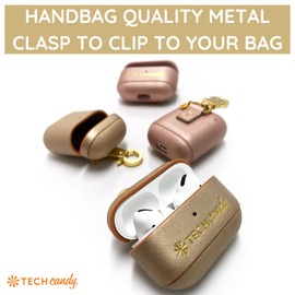 Tech Candy Mixed Metals AirPods Pro Charging Case, Gold - for AirPods Pro, Quality Metal Clasp, Vegan Leather, Exacting Specifications, Protect & Charge, Metal Stitching, Beautiful, Charges, Protects