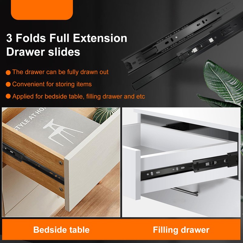 12 inch Drawer Slides 4 Pairs (8pcs) 3 fold Full