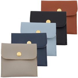 CALFOVERA 5 Colors PU Leather Travel Jewelry Storage Bags with Snap Button Mini Lipstick Jewelry Packaging Pouch Case Pocket Organizer for Earrings Necklaces Bracelet Ring Women Gift