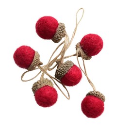 EXCEART 6 Pcs Christmas Felt Acorn Ornaments Vintage Felt Balls Pom Acorn Garland DIY Xmas Tree Pendant with Rope for Christmas Tree Mantel Wall Nursery Party Decor (Red)