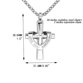 NanMuc Mom Cross Urn Necklaces for Ashes Stainless Steel Cremation Jewelry Crucifix Keepsake Memorial Pendant Necklace