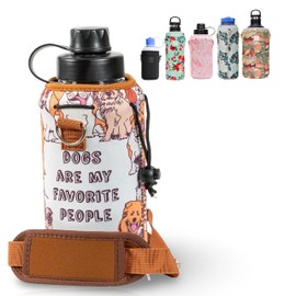 Made Easy Kit Water Bottle Carrier Insulated Neoprene - Adjustable Padded Shoulder Strap - Sling Pouch for Glass Bottle, Stainless Steel Tumbler - 5 Sizes (Brown Dog Lover, Large)