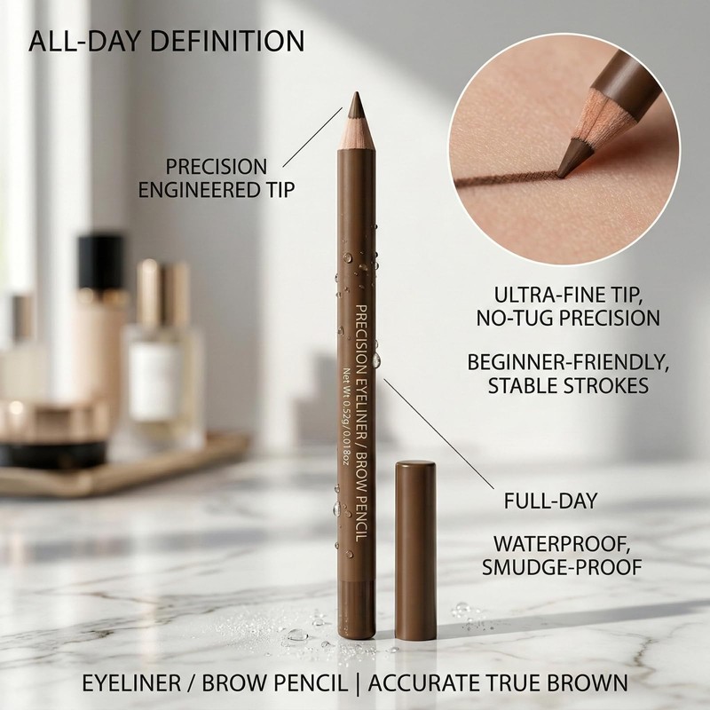 Brown Eyebrow Pencil And Eyeliner Pencil Set, 2-Pack With Sharpener