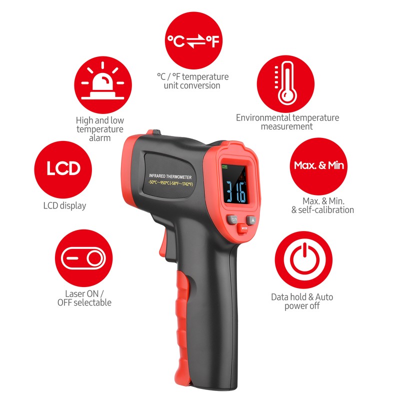-50℃～950℃ /-58℉～1742℉ Colorful Screen Infrared Thermometer IR Laser Thermometer Handheld