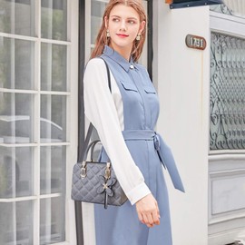 NICOLE&DORIS Women Handbags Designer Top Handle Shoulder Bags Tote Crossbody Bag for Ladies PU Leather Bag with Petal Pendant Gray