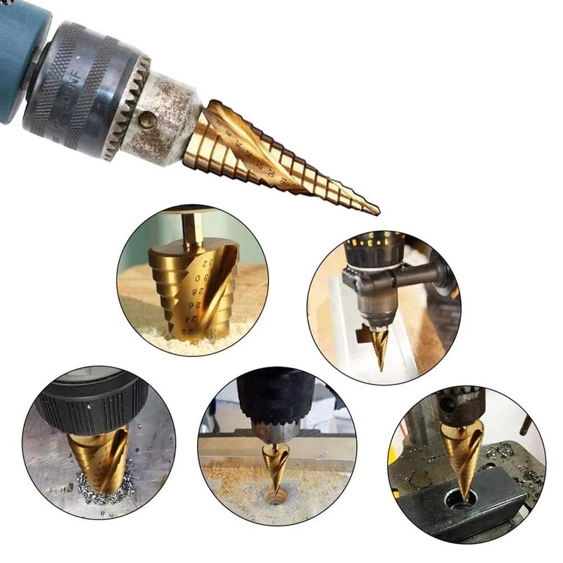 HSS Steel Titanium Coated Step Drill Set of 3, Drill