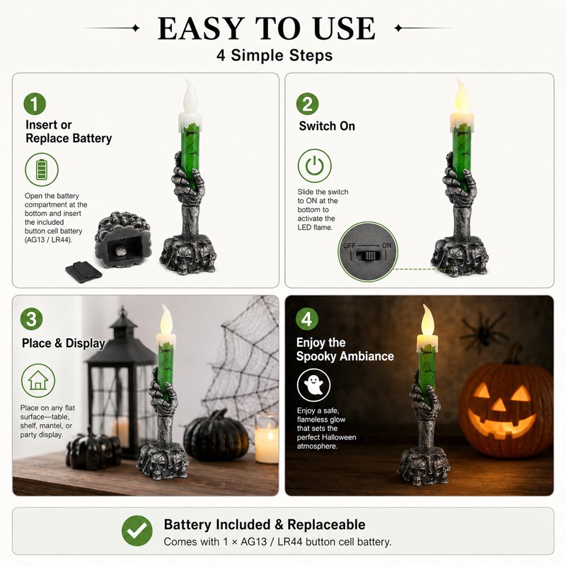 Halloween Skeleton Candle Light for Party Decor – Flameless Skull