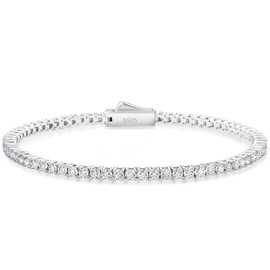KRKC Moissanite Tennis Bracelet for Women, Luxury Birthday Wedding Gift for Wife, 2mm Lab-Grown D Color VVS1, 925 Sterling Silver White Gold Plated 7 Inches, Hypoallergenic, Everyday Jewelry