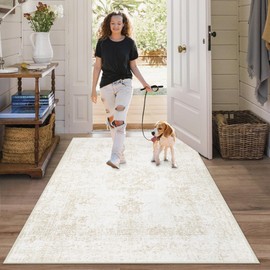 Area Rug 3x5 Entryway Rugs - Machine Washable Vintage Boho Area Rug Non-Slip Kitchen Rugs Soft Stain Resistant Indoor Door Mat, Small Oriental Throw Rug for Entrance Hallway Bedroom (Ivory, 3'x5')