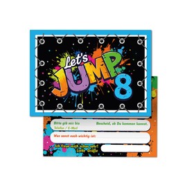 12 Invitation Cards for 8th Children's Birthday Jump Party Girls Boys Children Cool Colourful Invitations Eighth Birthday Invitations Kids