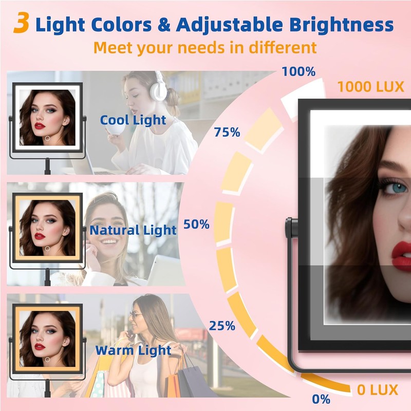 Ruacq Makeup Mirror with Lights, 4000mAh Rechargeable Magnifying Mirror with