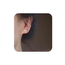 Aneneiceera Vintage CZ Pearl Ball Stud Earrings Small Round Pearl Cluster Earrings Round Pearl Flowers Earrings Gold Pearl Earrings Jewellery For Women, Zinc