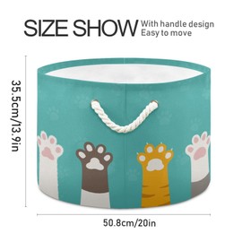 SDMKA Cute Cat Paws Laundry Basket Extra Large Storage Basket 20" x 14" Blanket Basket Toy Basket Decorative Cotton Rope Handle Laundry Hamper