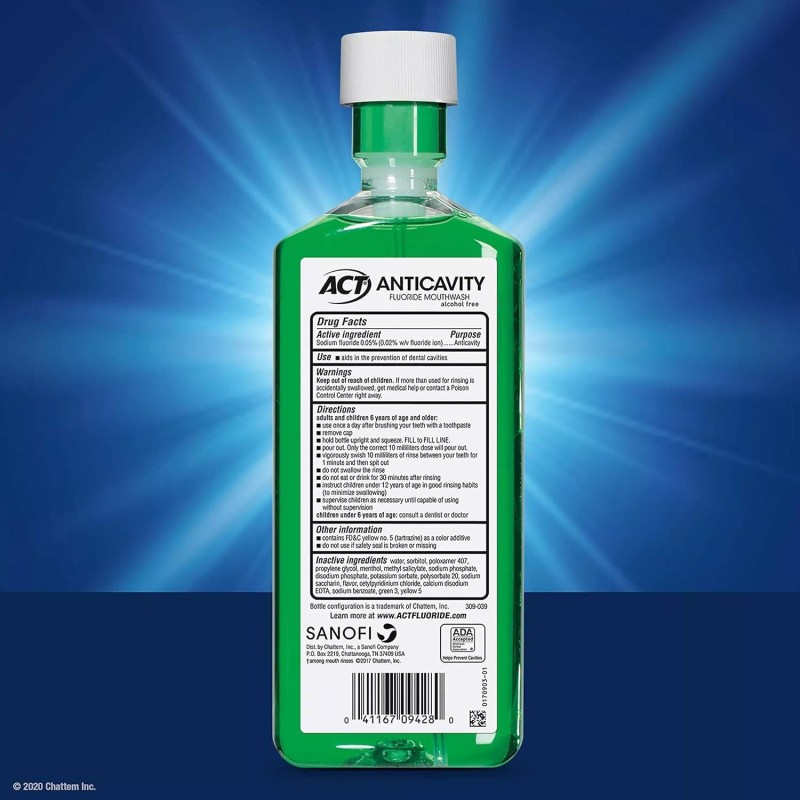 ACT Anticavity Zero Alcohol Fluoride Mouthwash 18 fl. oz., With