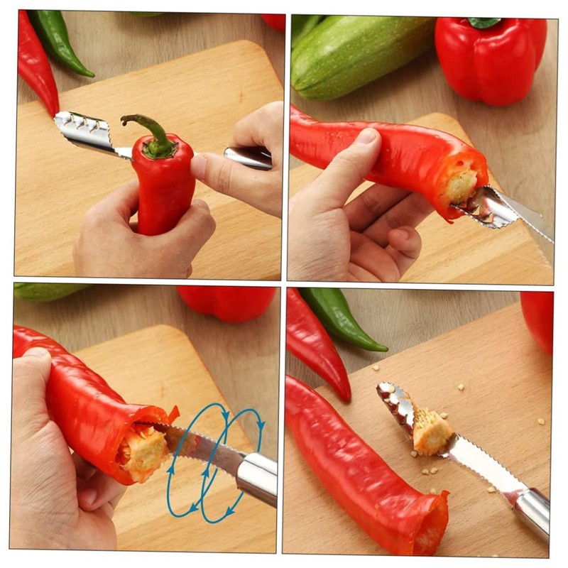 Mikinona 5pcs Multifunctional Pepper Core Remover Set Kitchen Chili Corers