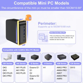 Universal Mini PC Mount for KAMRUI Mini PC, Wall and VESA Mount for KAMRUI GK2, GK3PLUS/PRO, AK1PLUS/PRO, AK2PLUS, E1Essenx E1, E2Essenx E2, E3B, H1, AM02PRO, AM06PRO with Adjustable Strap and Screws