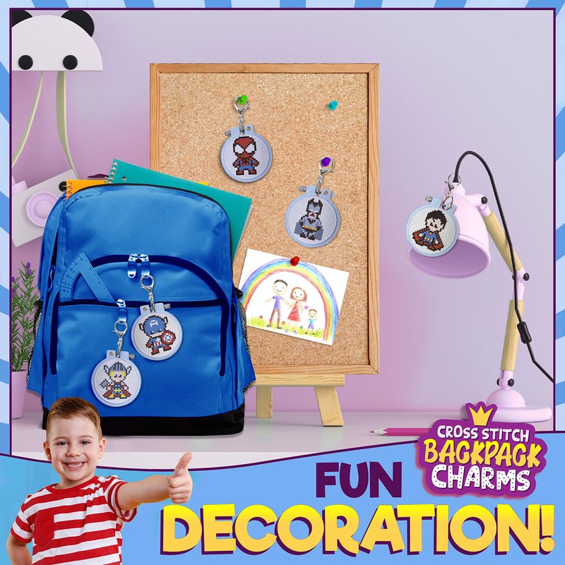 5 Stamped Superhero Cross Stitch Beginner Projects for Kids Needlepoint