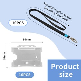 Pack of 10 Translucent Card Holders, Equipped with 10 Black Card Holder Ropes, Plastic Card Holders, ID Holders, Medical Staff and Office Workers