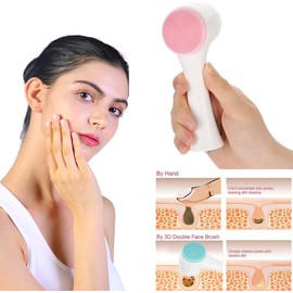 Cepillo de limpieza facial de doble cara para limpiar y exfoliar y masajear cerdas suaves, limpieza de poros de silicona facial, espinilla, acné seco o húmedo de uso múltiple(Pink)