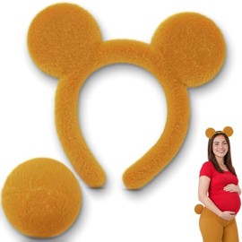 LEGLO - Diadema con orejas de oso - Diadema y cola amarillas, suave y cómoda para disfraz de oso para adultos, fiestas y cuidado de la piel, opción de regalo encantadora