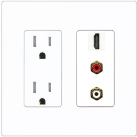 RiteAV HDMI and 2 RCA (Red/White) Wall Plate - Tamper-Resistant Outlet [Screwless White]