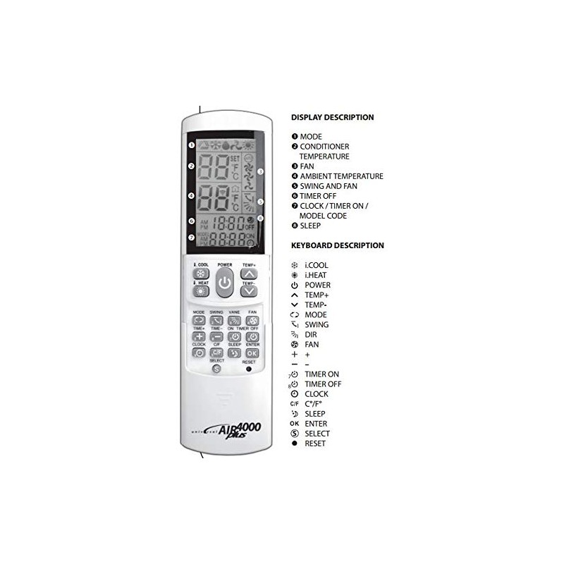 Universal Replacement AIRPLUS4000 AC AIR Conditioner Remote Control for EMAILAIR