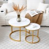 Set 2 Nesting Coffee Table White Gray Top Golden Frame