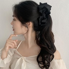 Ribbon Bow Banana Clip Women Hair Clip Sweet Simple Vertical Clip Bow Ponytail Holder Solid Color Temperament Headwear (Style1, One size)