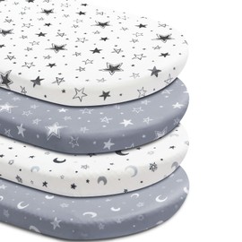 4 Pack Soft Star and Moon Neutral Unisex Fitted Baby Sheets Set for Baby Boys or Girls (Bassinet Sheets)
