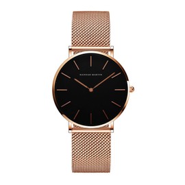 Hannah Martin Women's Watch, Fashionable, Classic, Simple, Women's, Watch, Business, Quartz, Waterproof Watch, Rose Gold Black Plate, Rose Gold, Black Plate, XCH36-WFF0, Bracelet