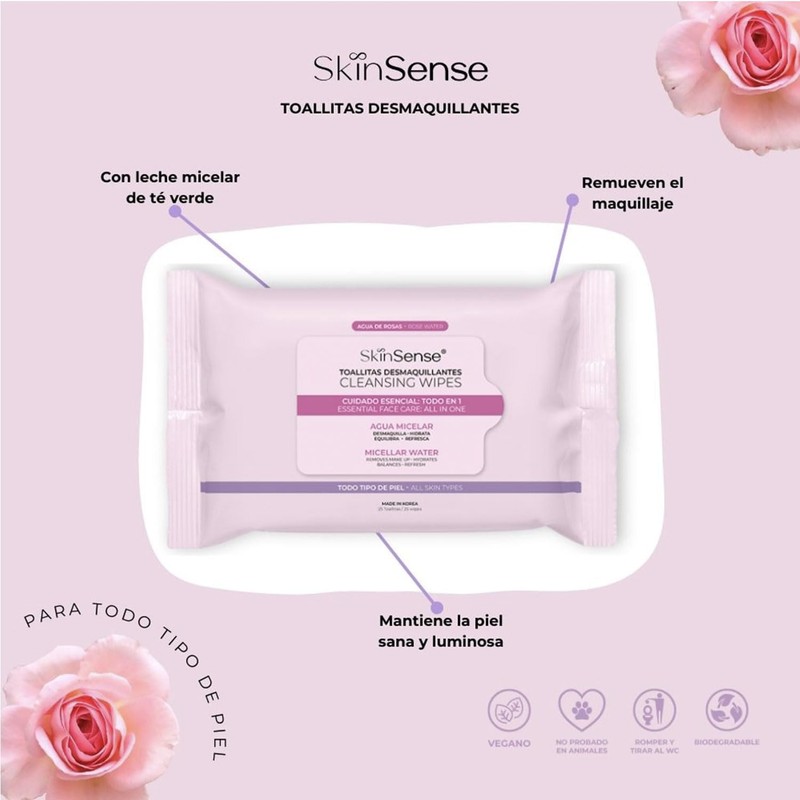 Skin Sense Toallitas Faciales Biodegradables (25 piezas) – Agua de