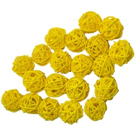 Ougual Wicker Rattan Decorative Balls Table Wedding Party Christmas Season Home Decoration (Yellow, 4 Inch)