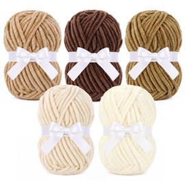 ilauke 5x100g Chenille Yarn Chunky, Crochet Yarn for Amigurumi, Brown Tones