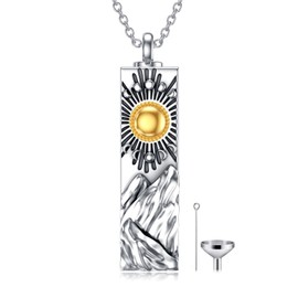 TOUPOP Sun Moon and Mountain Pendant Urn Necklace for Ashes Women/Men S925 Sterling Silver Cremation Jewelry for Pet Ashes Keepsake w/Funnel Filler Memorial Funeral Gifts for Mom Dad Grandma Grandpa, Sterling Silver, No Gemstone