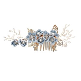 JEYORZY 1Pce Hair Comb Hair Accessories Bridal Wedding Hair Combs Women Rhinestone Pearl Bridal Hair Accessories Silver Flower Silver Crystal Wedding Pearls Hair Clips Hair Accessories for Women (Blue