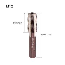 sourcing map Metric Hand Tap M12 Thread 1.5 Pitch 4 Straight Flutes H2 Alloy Tool Steel Bottom & Taper Screw Tap Set Tapping Tools for Repairing 1 Pair