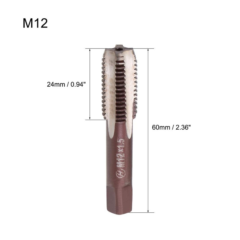sourcing map Metric Hand Tap M12 Thread 1.5 Pitch 4