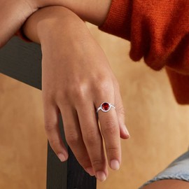 ChicSilver 8mm Round Cut Birthstone Promise Ring for Her, 925 Sterling Silver Simulated Red Garnet Gemstone Anniversary Wedding Engagement Band Rings for Women January Birthstone Jewelry