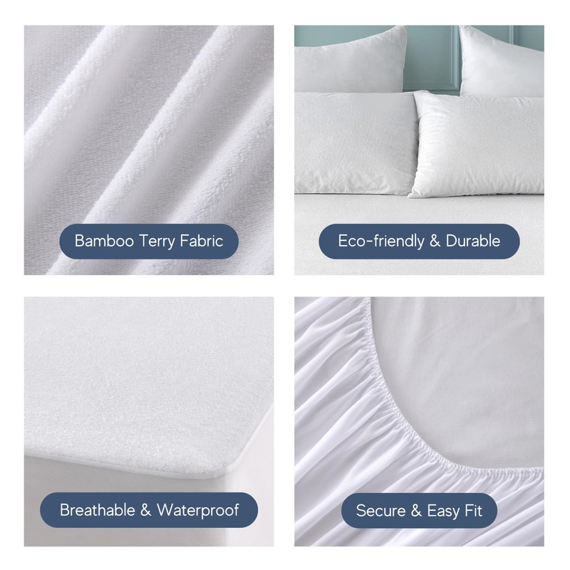 Dreamaker Fully Fitted 100% Bamboo Terry Waterproof Mattress Protector, Rustle