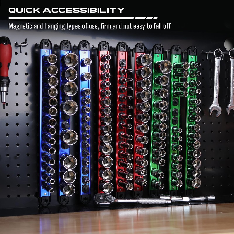 Magnetic Socket Holder Organizer Set: 9-Piece Detachable 1/4, 3/8, 1/2