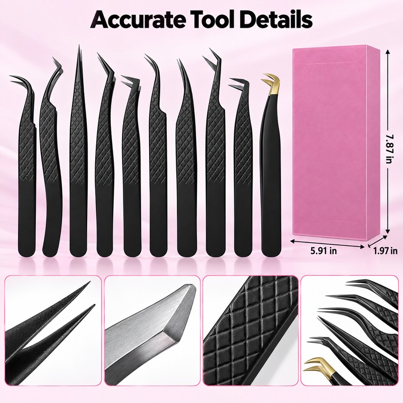 Professional Eyelash Tweezers – Black Fiber Tip Precision Lash Extension
