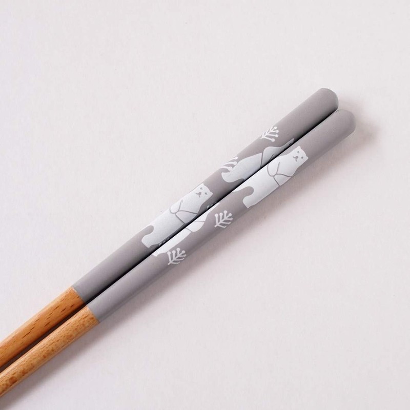 Minoru Pottery Chopsticks 9.1 inches (23.0 cm), White Bear, Gray