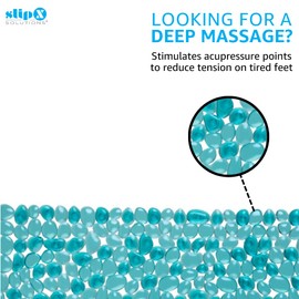 SlipX Solutions Extra Long Deep Foot Massager Bath Tub & Shower Mat 38x17 | Non-Slip, 188 Suction Cups | Feels Great on Tired Feet, Looks Like River Rock | Machine Washable, Aqua Pebbles