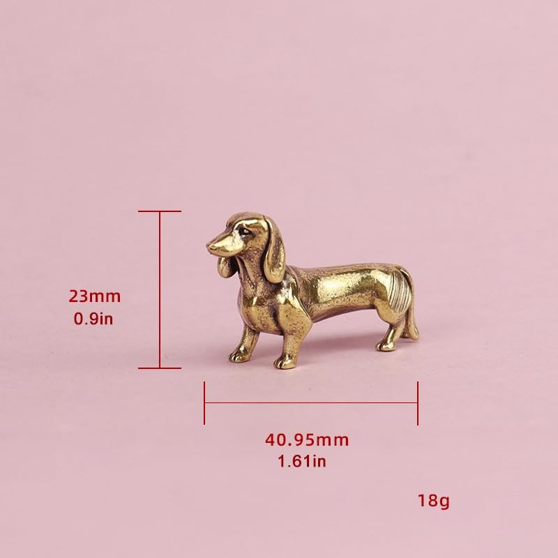 2pcs Solid Brass Dachshund Statue - Mini Standing Dog Sculpture