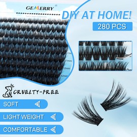 GEMERRY Cluster Lashes 280pcs Lash Clusters Fluffy Lashes DIY Lash Extensions 40D/60D/80D Individual Lashes 8-16mm Eyelash Clusters Soft Volume Eyelash Extension DIY at Home (80D-0.07D-8-16mm)