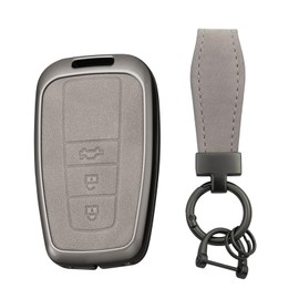 [TECART] Toyota Key Case Camry Key Cover Key Holder Toyota rav4 CHR Prius Corolla Crown Toyota 86 Land Cruiser Smart Key Case 2 3 Buttons Aluminum Alloy Leather, grey 3 button 2