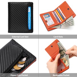 GAEKEAO Genuine Leather Wallet for Men, Bifold Slim Men's Wallet with Zipper Coin Pocket, RFID Blocking Credit Card Holder