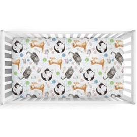 Watercolor Cats Baby Crib Sheet 52''x28'' Cute Cats Paws Milk Snug Fitted Crib Mattress Cover for Boy Girl Cats Lovers Gift Soft Baby Nursery Bed Sheets for Standard Crib and Toddler Mattresses